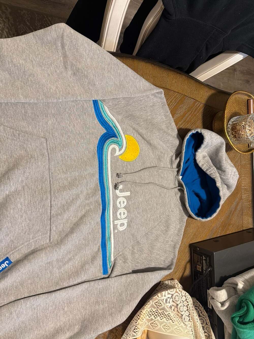 JEDCO Jeep Wave and Sun Graphic Hoodie Grey Size Small